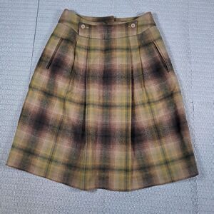 Chadwicks Wool Blend Green Plaid Pleated Pockets  Skirt Women’s 8 Academia Fall